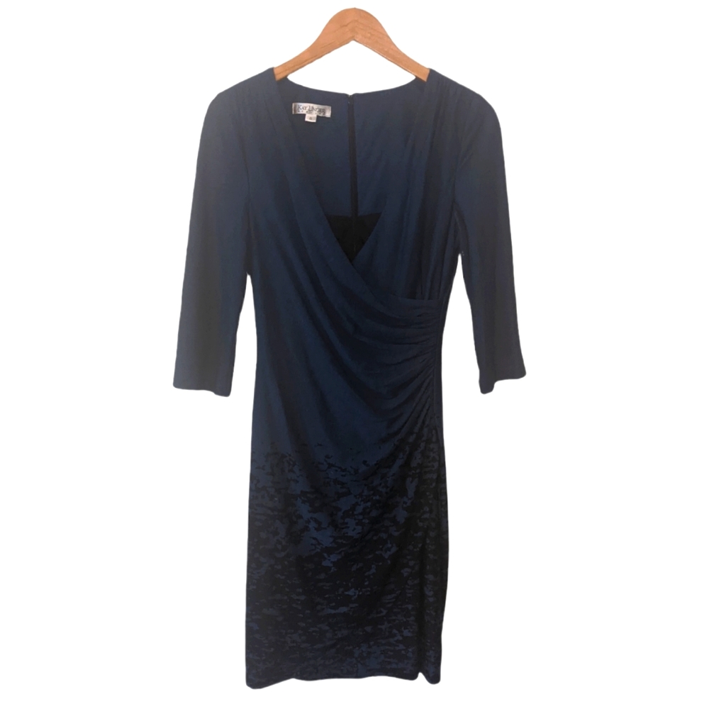 NWT Kay Unger Faux Blue Wrap Dress - Size 8